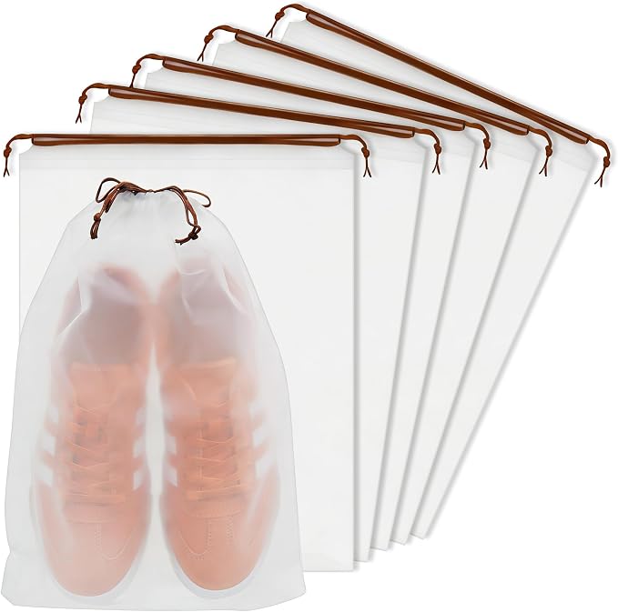 KLASIT Shoe Bags for Travel,Large Waterproof Portable Drawstring Clear Shoe Bags,Travel Essentials for Men and Women,15.7 x 11.8 inches, 5 PACK (Translucent, 5pack)