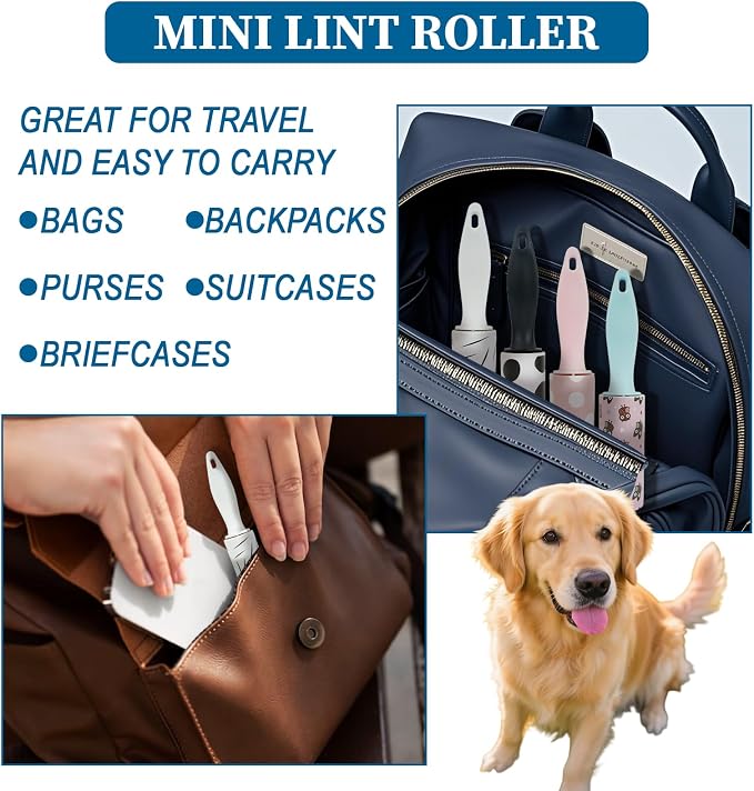8Pcs Mini Lint Roller Travel Size, Mini Lint Roller for Portable Travel | Lint Bursh Rollers for Purse Pet Clothes, Cat Hair Extra Sticky Clothes Removal Tool for Bags Furniture 5.9×1.1In