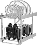 2-Tier Pots and Pans Organizer Under Cabinet Kitchen 12" W *22" D | Pull out Cabinet Organizer for Pots, Pans, and Lid Cookware, Adjustable Heavy Duty Wire Pan and Pot Rack, Full-Extension Rail