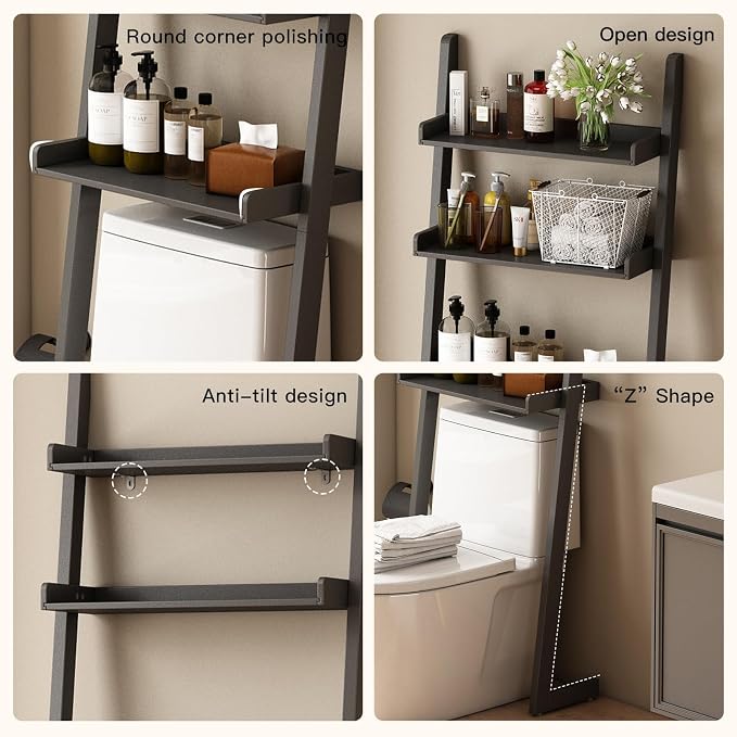 Solid Bamboo Over Toilet Shelf,3 Tier Bathroom Shelf with Anti-Slip Base | Solid bamboo over the toilet storage – naturally moisture-resistant for bathrooms, built for long-lasting durability
