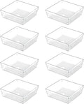 Clear Plastic Drawer Organizer Tray for Vanity Cabinet (6"×6"×2"，Set of 8),Storage Tray for Makeup, Kitchen Utensils, Jewelries, and Gadgets…