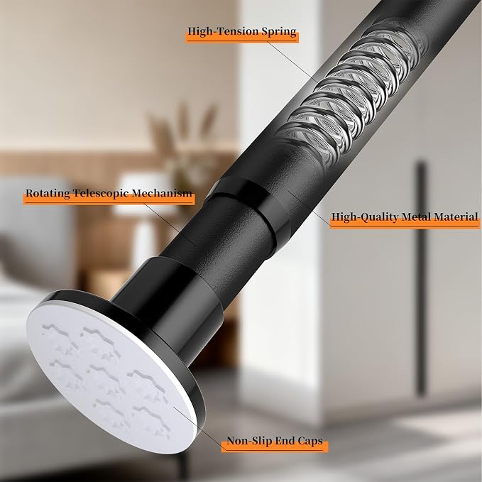No Drilling Closet Rod, Adjustable Black Closet Rod, 28-98 Inches Heavy-Duty Closet Tension Rods for Hanging Clothes for Wardrobes, Closet, Laundry & Bathroom