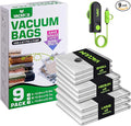 Travel Vacuum Bags with USB & TYPE C Pump, 9 Pack Carry-On Vacuum Storage Bags for Luggage & Suitcase, Vacuum Luggage Bags, Space Saver for Clothes & Travel(Green)