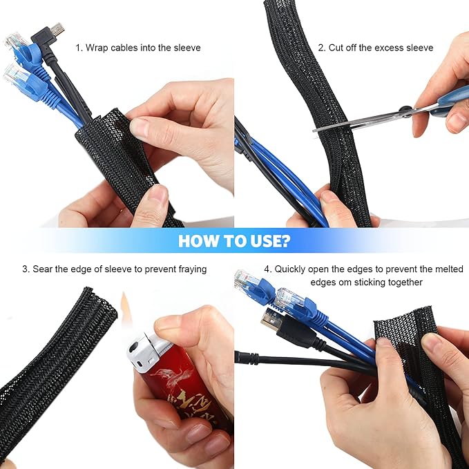 AGPTEK Cable Sleeve, 25ft - 4/5 inch Cable Management Desk Cord Cover Organizer Wire Hider for Home Office Computer TV Wire Loom Tubing Pet Proof Cord Protector from Cat Dog Chewing, Black