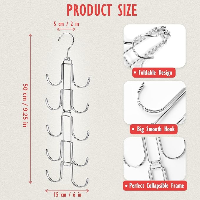 Purse Organizer for Closet, Upgraded Purse Hanger with 10 Big Hooks, 360 Degree Rotation for Better Organizer&Display, Collapsible Space Saving Hangers Rack for Handbag, Belt, Scarve, Tie
