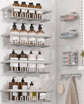 8 Pack Adhesive Rustproof Shower Caddy with Soap Dishes, Toothbrush Holder & Hooks, Large Capacity No-Drilling Shower Shelves Rack for Bathroom Organizers and Storage Accessories, Light Gray