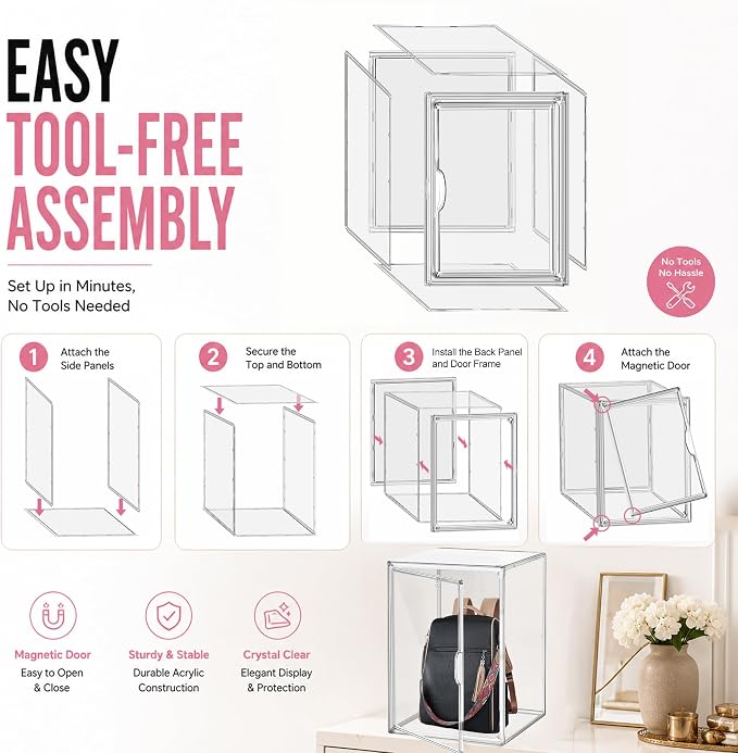5 Pack Tall Boot Storage Box, XX-Large Clear Acrylic Shoe Storage Boxes, Fits Men's & Women's Shoes Up to Size 15, Stackable Shoe Organizer for High-Tops Sneakers, Hiking Boot, Cowboy Boot
