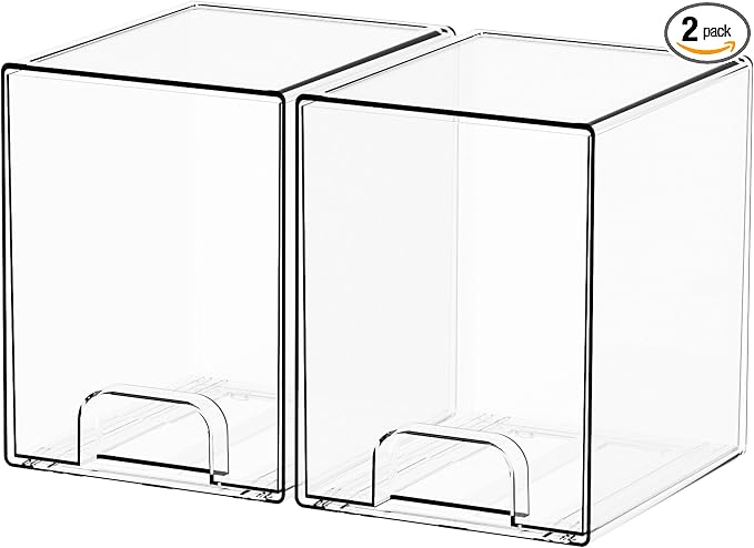 Yieach 2 Pack Clear Stackable Storage Drawers,7.6" H Baby Bottle Organizer,Acrylic Drawer Containers for Cosmetics,Skincare,Beauty Products,Cabinet,Vanity,Kitchen,Under Sink and Bathroom Storage Bins