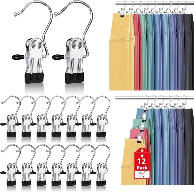 Boot Hangers Clips for Closet, Laundry Hooks Hanging Clips Clothes Pins Boot Holder Clips Space Saving Portable for Travel Tall Boots Socks Towel Jeans Hats (12, Black)