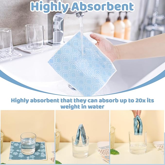 Needbrock 6 Pack Swedish Dishcloths for Kitchen, Geometric Pattern Swedish Rags Dish Towels with Clips, Reusable Paper Towels Washable Absorbent for Home Housewarming Cleaning Gifts for Mom