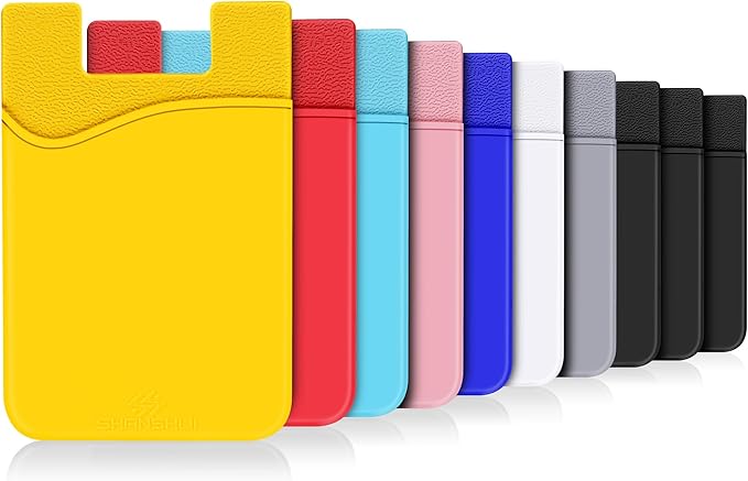 SHANSHUI Phone Card Holder, 10 PCS Cell Phone Wallet, Strong Adhesive Sticker Credit Card Holder Stick on Compatible for iPhone, Android & Most Smartphones