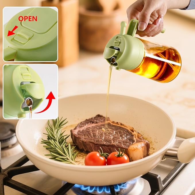SWEET VIEW 2PCS Olive Oil Sprayer for Cooking 16oz/470ml | Glass Oil Dispenser/Pour Bottle, Kitchen Accessories, Kitchen Gadgets for Air Fryer, Salad, BBQ, with Stickers (Black,Green)