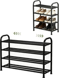 4-Tier Expandable Shoe Rack, Stackable and Adjustable Shoes Organizer Storage Shelf, Sturdy and Durable Metal Structure Free Standing Shoe Rack for Closet Entryway Doorway