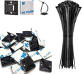 Strong Back-Glue Self Adhesive Cable Zip Tie Mounts Kit - 50 Set Cable Management Clips with 6" Zip Ties, Wire Holders - Outdoor Sticky Wire Organizer Clips-Black (50 Set, Black)