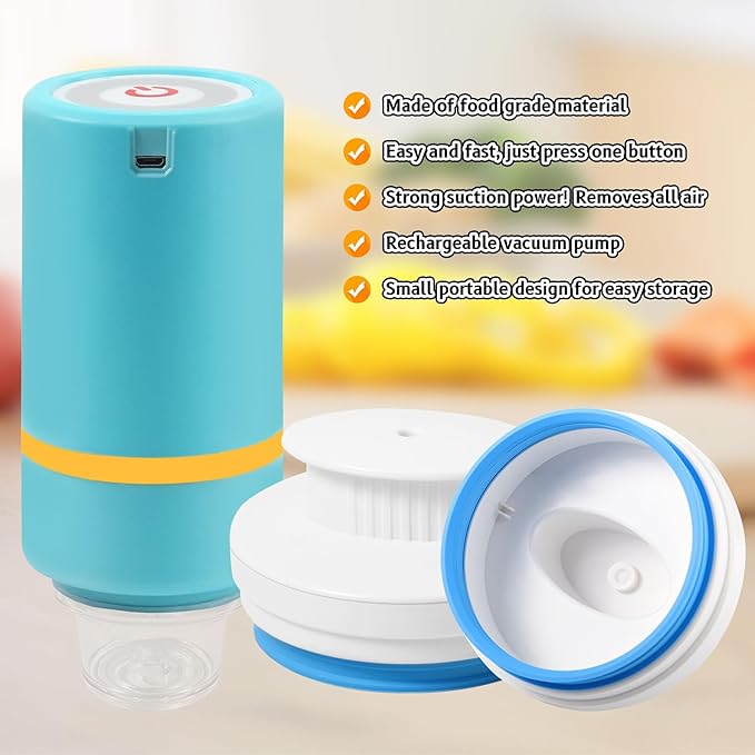 Electric Mason Jar Vacuum Sealer Kit Fits Wide & Regular Mouth Canning Sealer Set Compatible with All FoodSaver Models, Vacuum Seal Containers Vacuum Zipper Bags