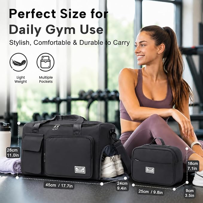 FIORETTO Women's Gym Duffle Bag with Shoes Compartment, 30L Capacity, Ideal for Travel, Gym, Sports, Duffel, Weekender