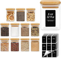 ComSaf Glass Spice Jars with Labels 6 oz 12 Pack Small Square Bamboo Lids | Empty Containers, Seasoning Herbs Powders, Salt Pepper Chili, Spice Rack Organization, Kitchen Cabinet Storage, Dry Goods