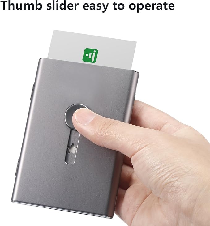 Tatuo 2 Pcs Business Card Holder Thumb Drive Black Gray Stainless Steel Business Name Card Case Portable Slide out Name Holder Wallet Nice Design Pocket for Men and Women