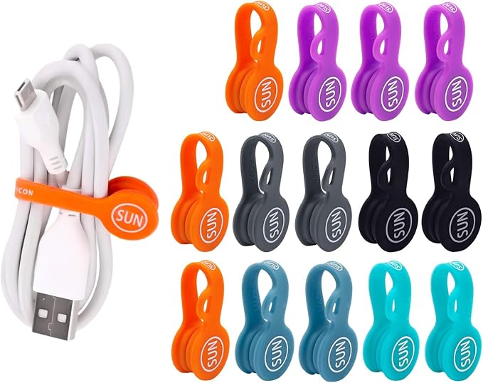 SUNFICON 18 Pack Magnetic Cable Clips Cable Organizers Earbuds Cords Winder Bookmark Clips Whiteboard Noticeboard Fridge Magnets USB Cable Manager Keeper Wrap Ties Straps