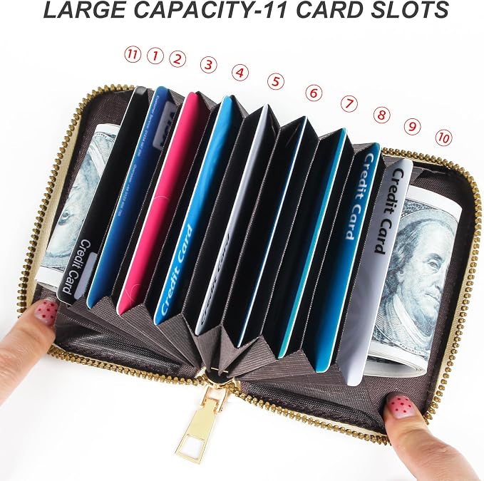 Credit Card Wallet, RFID Card Case Wallet, Zipper Card Cases Holder for Men Women, RFID Blocking, KeyChain Wallet, Compact Size Card Organizer Case for Women