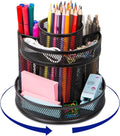 Comix 360° Rotating Pen Holder for Desk, 9 Compartments Office Desk Organizer, Black Mesh Metal Pencil Holder Cup for Office Home School