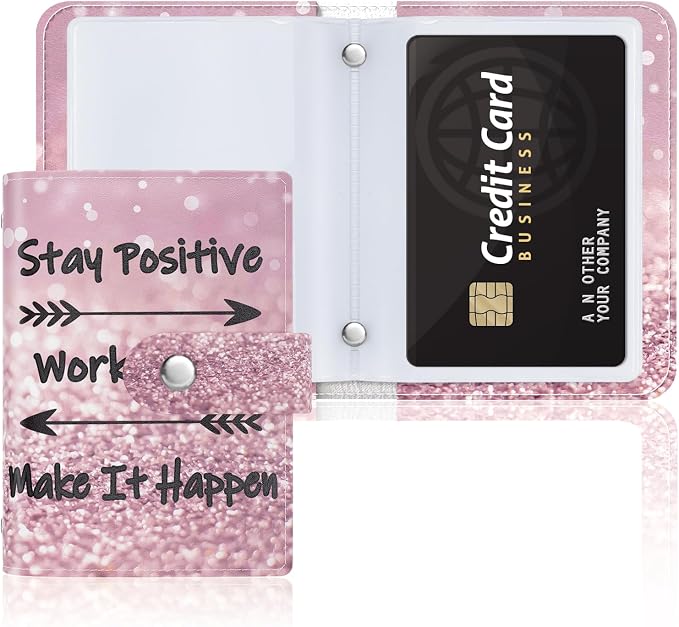 Rouidr Business Card Organizer, RFID Business Card Holder, Small Slim Leather Cards Book, Pocket Name Card Holder Wallet for Women, Work Hard