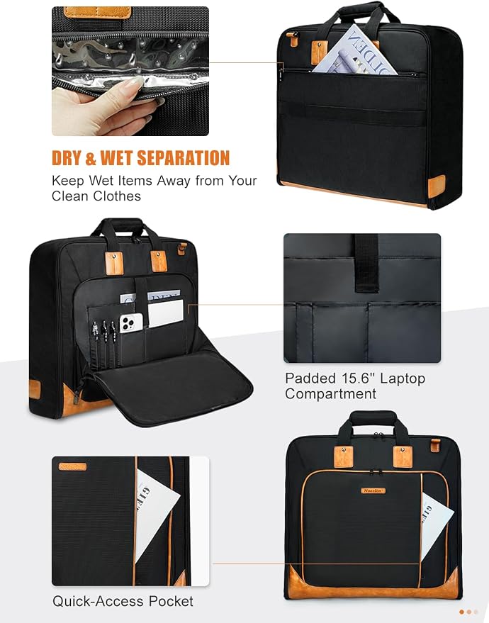 Noozion Garment Bag for Travel, Large Carry On Suit Bag for Business Up to 3 Suits, Wrinkle Free Garment Bag for Hanging Clothes with Shoulder Strap, Laptop Compartment, and Wet-Dry Pocket