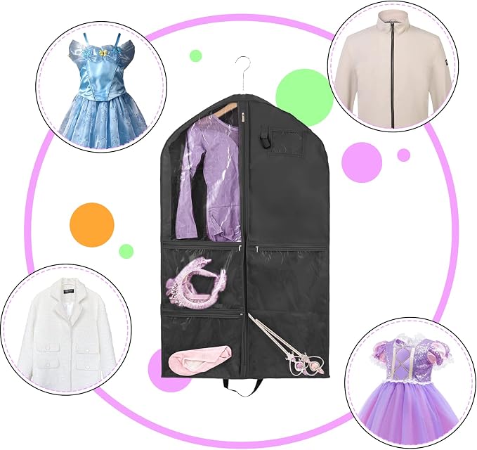 Waterproof Hanging Garment Bag,40 inch Garment Bags for Hanging Clothes,Garment Bags for Travel Storage,Dance Clothes Bag,Kids Garment Bag for Dance Costumes,Sports,Theatre,Beauty Pageants (Black)