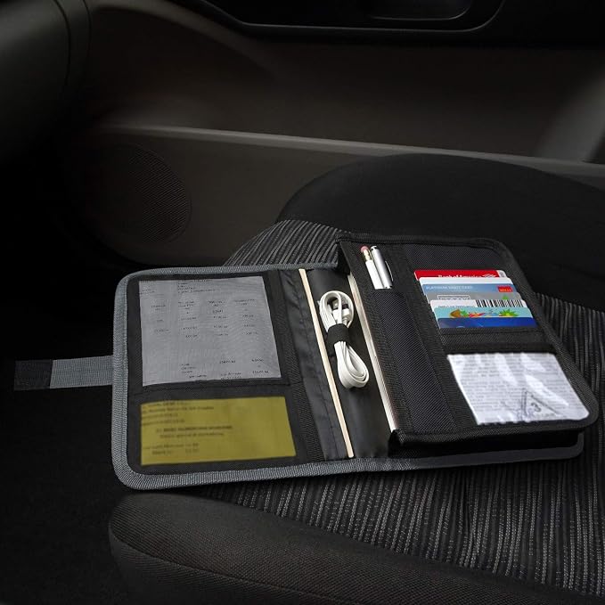 PlusXpres Glove Box Compartment Organizer - Car Document Holder - Gray | Owner Manual Case Pouch, Vehicle Storage Wallet for Registration and Insurance Card, Auto Paperwork Holder, Log Book included