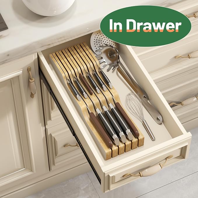 Knife Drawer Organizer (White, 11 Knives Organizer)