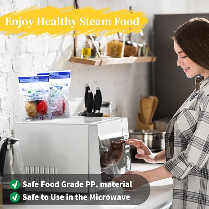 24 Pcs Microwave Steam Bags for Cooking 12 Medium and 12 Large Sizes Reusable Zipper Steamer Bags Microwave Steaming Bag for Vegetables Potatoes Meat Frozen Food (24)
