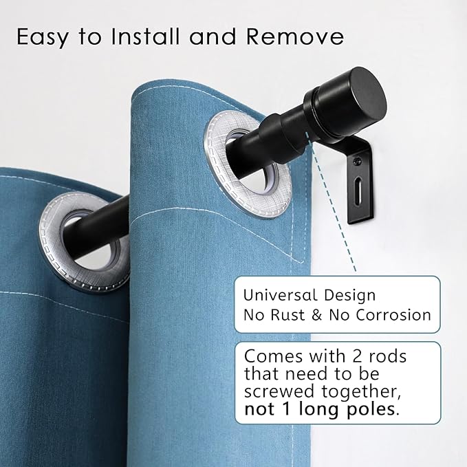 Byondeth Curtain Rods for Windows 16 to 28 or 40 Inches Max Adjustable Length 1 Inch Diameter Window Curtain Rod with Aluminium Finials, Black