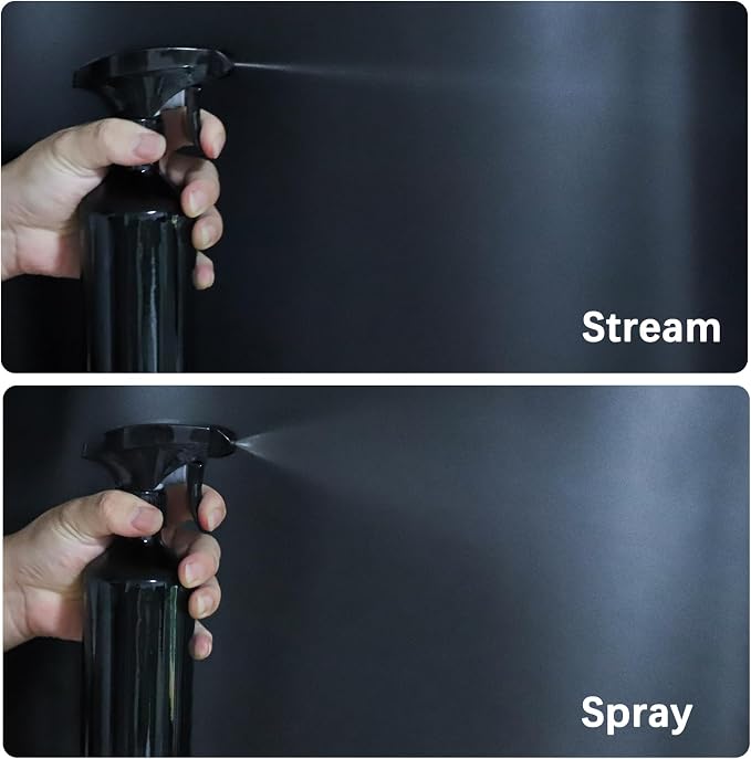 OFFIDIX Glass Spray Bottles for Cleaning,16 OZ 2 Pack Continuous Empty Water Mister Spray Bottles for Hair,Plants Mister,Adjustable Nozzle,Black