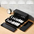 Tatuo 4 Pcs Cord Organizer for Drawer Desktop, Cable Organizer Box with 8 Compartments and Wire Ties, Plastic Charger Storage with Lid, Electronics Case for Home Office Accessories (Small,Black)