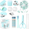 Mini Office Supplies, Turquoise Green School Supplies with Sticky Notes,Mini Stapler,Tape Dispenser,Hole Punch,Staple Remover,Staples,Clips,Scissor,Pen (Green)
