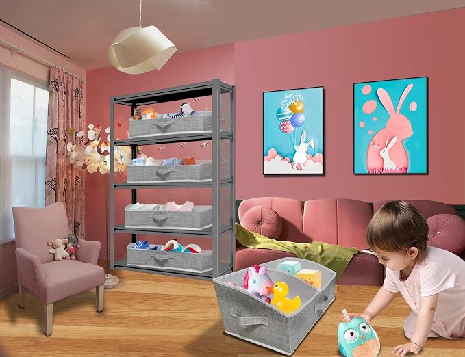 3 Packs Closet Storage Bins - Trapezoid Large Storage Box - Foldable Fabric Baskets for Organizing Clothes - Baby Toiletry, Toys, Towel, DVD, Book (Grey, 20 x 11.2 x 8.3 inches)