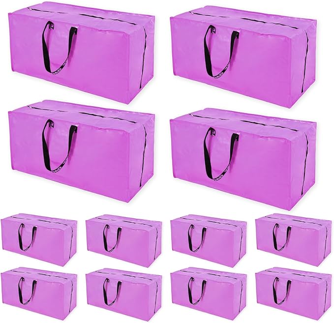 Purple Moving Bags - 8 Pack Extra Large Heavy Duty Storage Bags With Zipper & Reinforce Handles | 29x14x13 Inch Moving Tote Bags Bulk For Clothing, Shoes, Travel