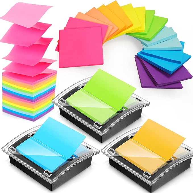 Pop Up Sticky Note Dispenser, 27 Pcs 3x3 in Self Stick Pads, Black | Post Note Holder, Desk Organizer, 50 Sheets Per Pad, School Office Home