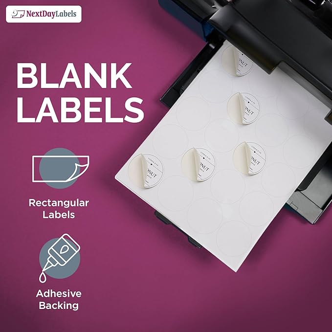 NextDayLabels - 2 Inch Round Labels - Round Sticker Labels for Printer - Matte White Blank Laser/Inkjet Printer Labels - Circle Stickers Printable Labels (50 Sheets, 20 Per Sheet, 1000 Labels)