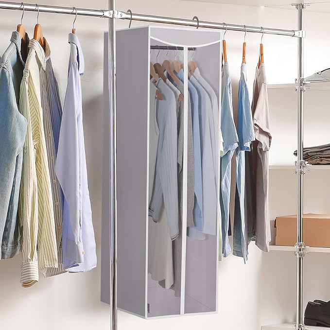 STORAGE MANIAC 2-Pack Hanging Garment Bag Zipper Cover with Sealed Clear Window, Long Garment Cover for Closet Storage Wardrobe Clothes Protector, Large Garment Storage Bag for Dresses,Suits, Grey