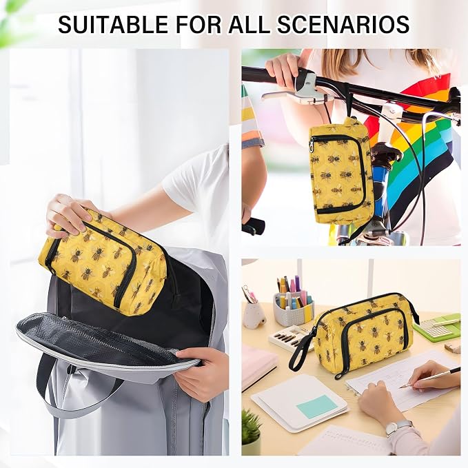 Pencil Case Yellow Bee Honey Large Capacity Pencil Pouch Portable Pen Bag Aesthetic Bag Stationery Storage and Organizer for School Teen Girls Boys