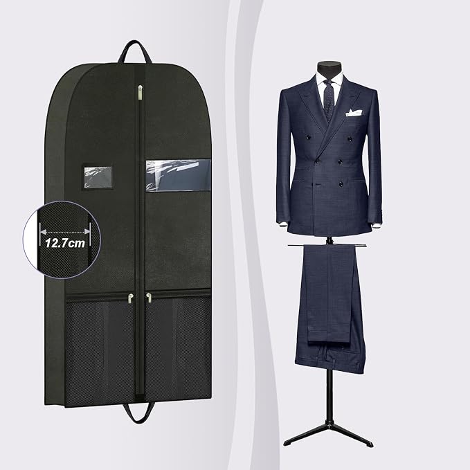 43" Garment Bags 2 Pack, Hanging Suit Covers for Closet Storage and Travel | Two garment covers with pockets, sturdy handles and zippers for organizing suits, dresses, shirts and everyday clothing.