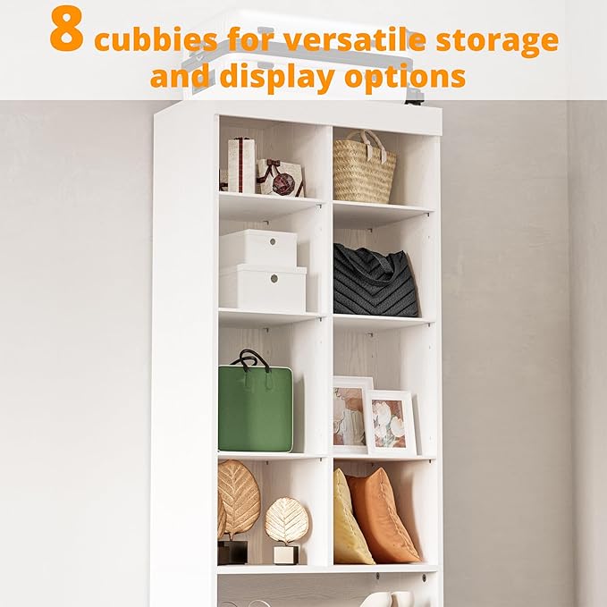 IRONCK Tall Shoe Storage Cabinet with Adjustable Shelves and Cubbies, White | Narrow Shoe rack Storage Organizer for entryways, closets, bedrooms and small apartments