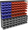 Wall-Mounted Garage Storage Bins, Parts Rack System, Plastic Hanging & Stackable Organizers, Hardware & Tool Storage for Workshop, Craft Room, School & Shop, 90PCS