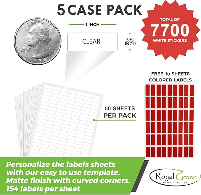 Small Clear Labels Sticker Sheets + Bonus Rectangular Red Stickers - Clear Package Seals Laser Printing Stickers with Template Included 1594 Pack - 5 Cases