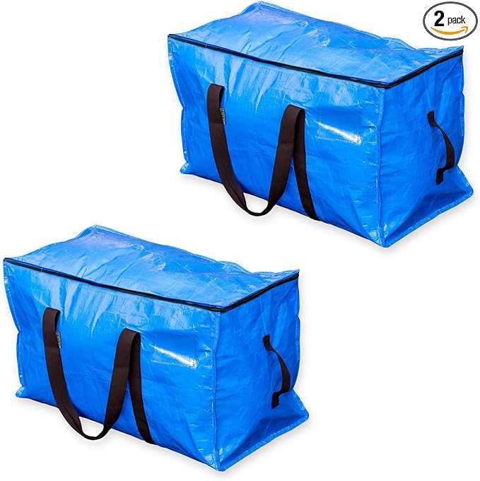 Blue Moving Bags Heavy Duty Extra Large Storage Bags with Zipper and Handles, Moving Supplies Moving Storage Bags, 23 Gallon Capacity, 2 Pack