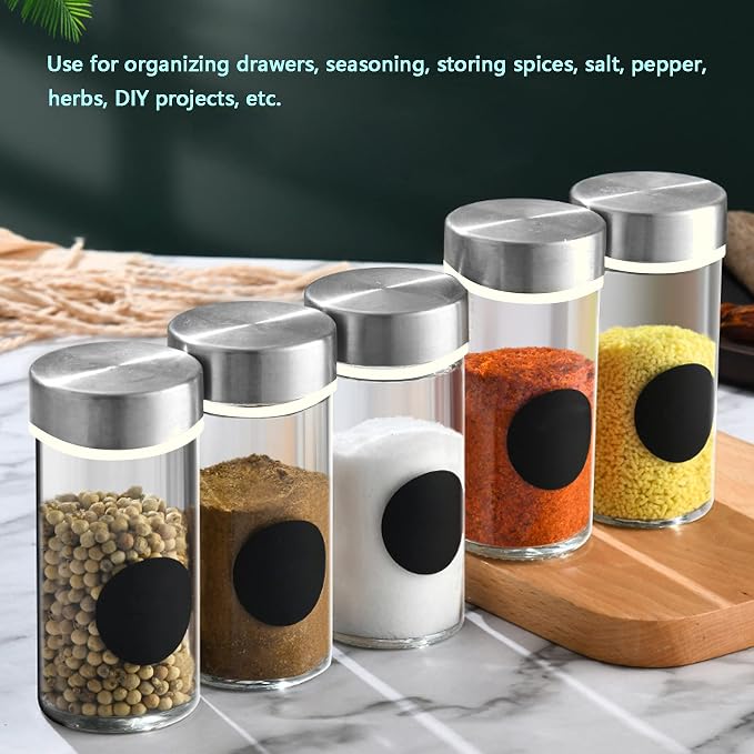 2-Pack Glass Spice Jars Set, With Spice Labels, Chalk Marker, Funnel, Shaker Lids and Airtight Metal Caps Included, 4oz Empty Spice Bottles, Square/Cylinder (Cylinder)