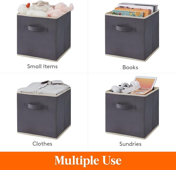 Lifewit Storage Cubes, Foldable Decorative Fabric Storage Baskets for Organizing Home Organizers with Handles for Shelves, Closet, 13 Inch Bins, 36L Gray, 6 Packs