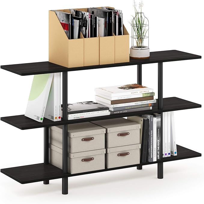 Furinno Turn-N-Tube 3-Tier Wide Display Shelf, Espresso/Black