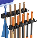 Lifewit Mop and Broom Holder Wall Mount, Anti-Slip Broom Hanger for Cleaning Supplies Organizer, Easy Install Tool Hanging Rack for Closet, Kitchen, Garage, 5 Slot 6 Hooks, Hold 30lbs, Black, 2 Pack